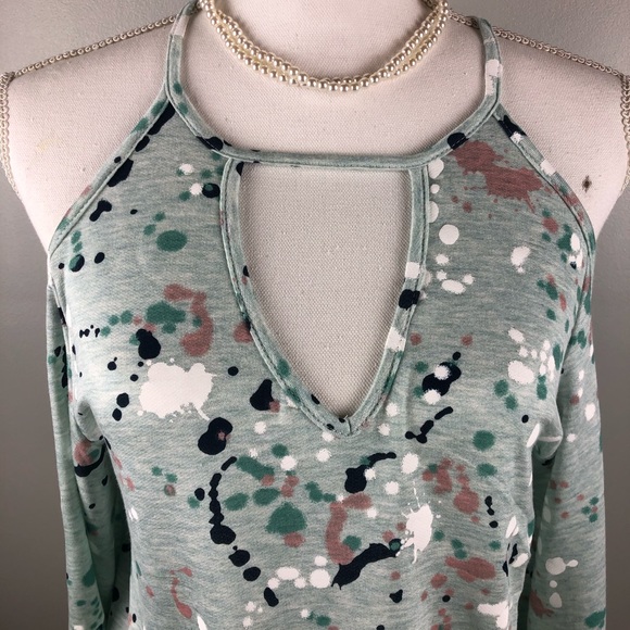 Entro Splattered Paint Cold Shoulder Halter Top - Picture 3 of 8